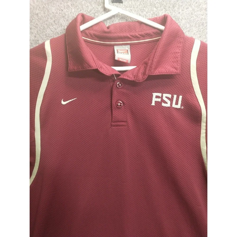 Nike Team FSU Florida State Seminoles Polo Shirt Garnet Mesh Mens Large Fit Dry